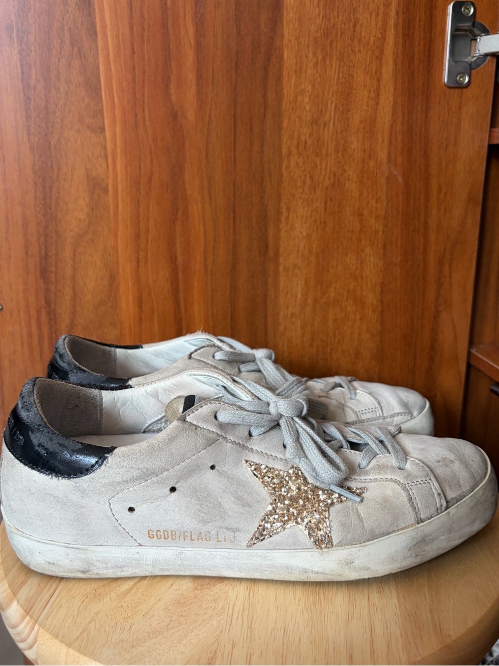 Golden Goose Women's Cream Suede Sneakers with Gold Glitter Star